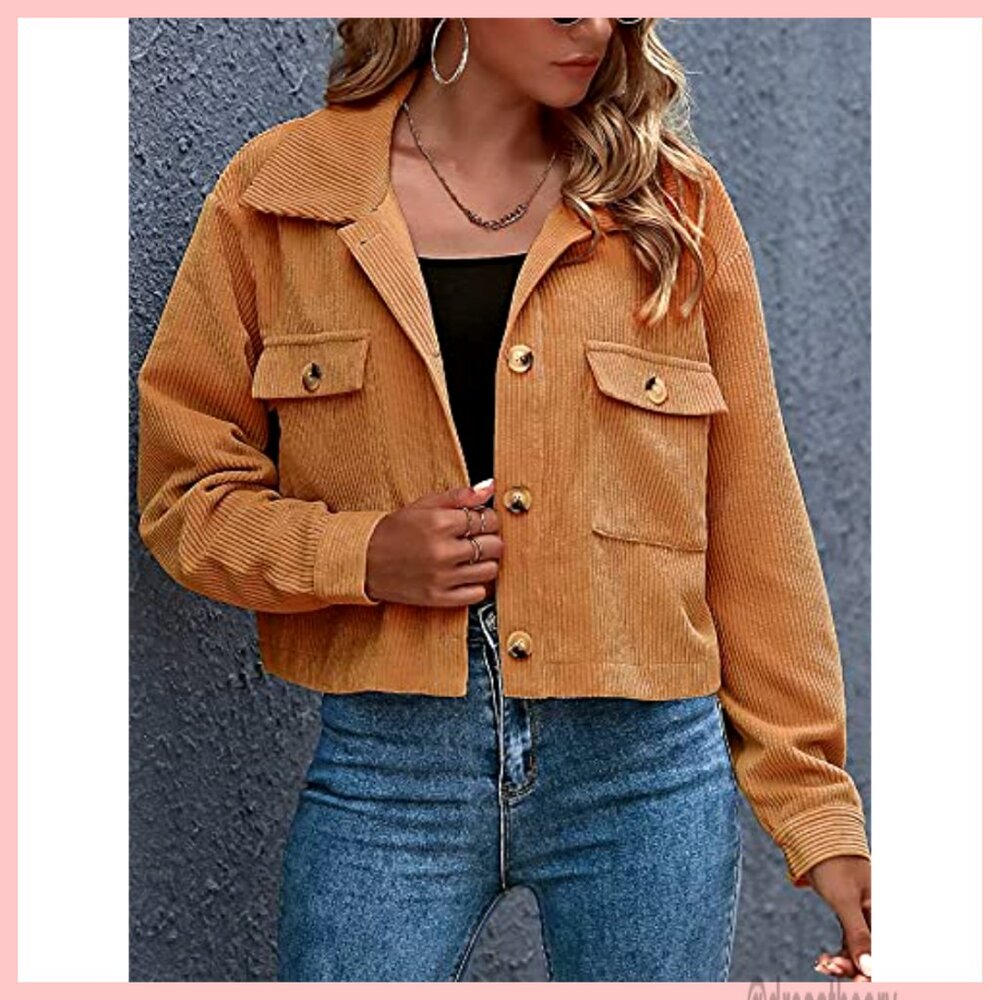 Cropped Corduroy Shacket, Button Down, Drop Shoul… - image 3